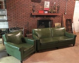 vintage naugahyde leather sofa and chair
