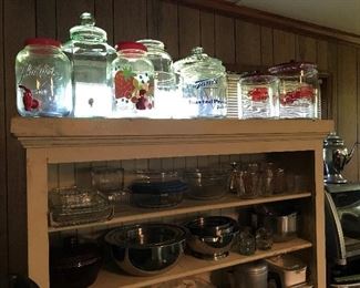 Old Vintage Jars: Toms peanuts, Gordon's snacks, Alladin. Stainless Steel Mixing Bowls