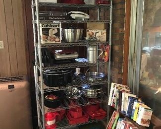 New Cuisinart waffle iron, mixers, blenders. Crockpots, Silicone cooking items. Cookbooks.