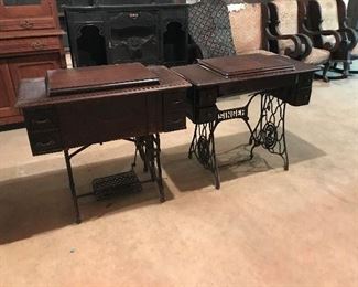 Old Singer Sewing machines and cabinets with iron base. Great repurpose items