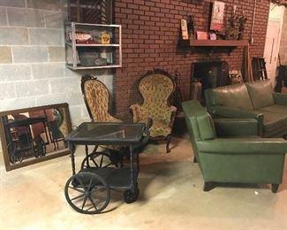 Tea Cart, Victorian Chairs need tlc.