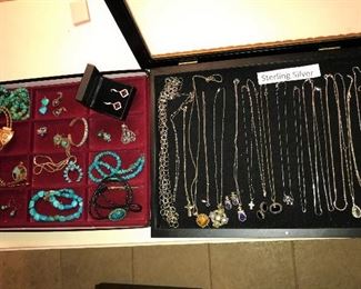 Turquoise and Sterling, Sterling chains and pendants.