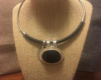 Sterling Silver Choker w/ Black Onyx Pendant