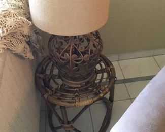 Rattan Coffee Table & Lamp