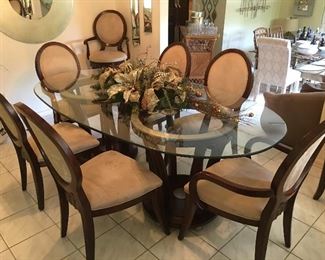 FINE High-End Dining Room Set - HUGE Table w/ Beveled Glass Top, 6 chairs - sold as set - also two additional bar stools sold separately - client paid over 5K you won't believe our unbeatable price!