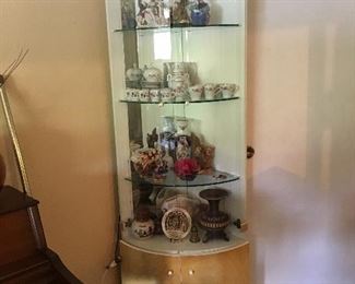 Fabulous Mid Century Modern Corner Curio Cabinet (Lighted!)