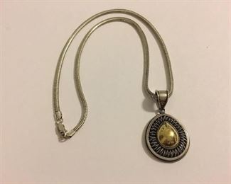 FINE 18K & Sterling Silver Pendant w/ Necklace 