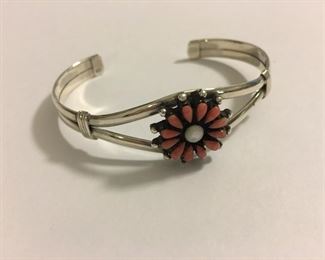 Fine Sterling Silver Native American Pink Pearl Cuff Bracelet 