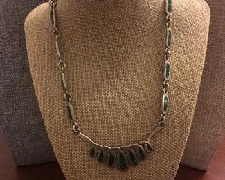 Sterling Silver Zuni-Style Turquoise Inlay Tribal/Southwestern Necklace 