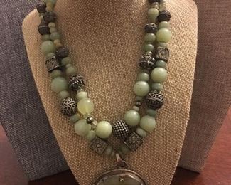 FINE Jade & Sterling Silver Very HEAVY Statement Necklace - this is a stunning piece!