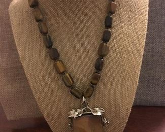 WOWOWOW - Another FABULOUS VERY HEAVY & RAW Tiger's Eye Gemstone Beaded Necklace PLUS Sterling Silver Encased Raw Tigers Eye!