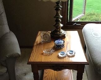End Table and Brass Lamp
