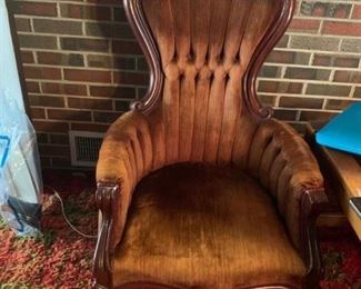 #3	button back rust rose carved chair 	 $75.00 
