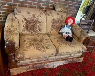 #1	Bassett tan flower sofa with wood accent 	 $35.00 
#2	Bassett tan flower love seat with wood accent	 $20.00 
