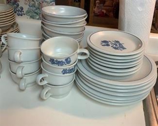 #36	blue Pfaltz craft china 8 cups/saucer, 7 plates 7 salad, 6 bowls place setting 	 $75.00 
