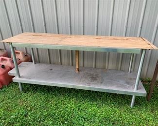 #96	stainless table with wood top as is 72x22x33	 $75.00 
