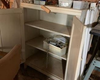 #99	white painted cabinet w doors and 2 shelves wood 	 $65.00 

