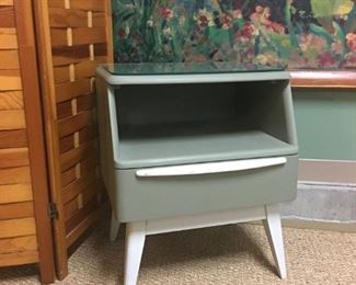 Heywood Wakefield Encore nightstand, professionally painted a soft green and cream with Benjamin Moore paint