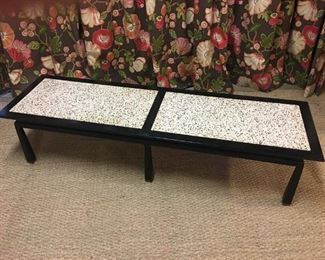 Mid-century Asian style black lacquer coffee table with terrazzo stone inserts, made in Portugal