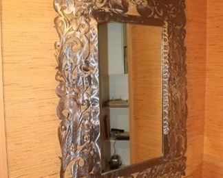 1970s large statement wall mirror in laser cut stainless steel