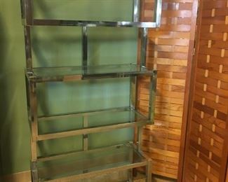 1970s chrome etagere with glass shelves