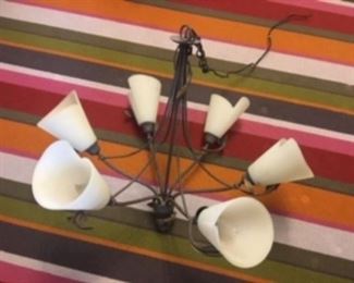 Wrought iron chandelier with leaves design and frosted glass shades, Merchandise Mart