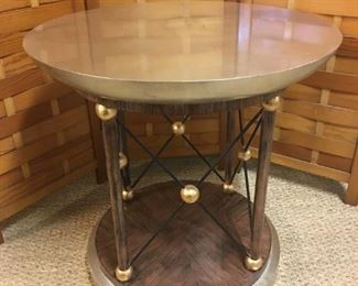 Metallic side table with faux bois finish, Merchandise Mart