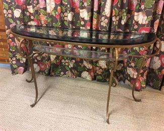 Wrought iron console table with black marble and glass inserts, Merchandise Mart