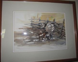 Local San Diego artist Dorothy Muchet watercolor mama cow and calf