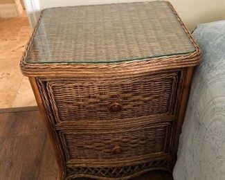 GLASS TOP RATTAN NIGHT STAND WITH 2 DRAWERS 
