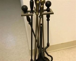 antique brass fireplace set