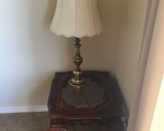 Two of these lamps available at sale. Silk lamp shades.