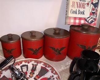 Vintage red canister set