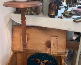 Wooden chest and wood plant stand
