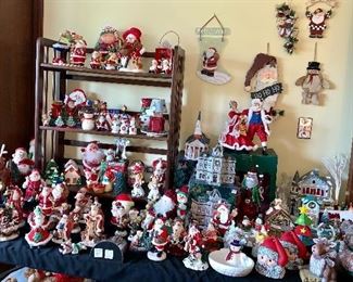 LOTS of new and like new Christmas items from large to small - Santa's, Snowmen, Angels, Pillows, Christmas Houses and Vintage ornaments 