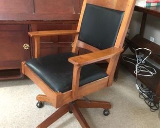 Stickley office chair with leather upholstery  40" H x 25" W x 25" D.  