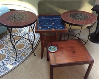 Beautiful accent tables.  Blue top table is hand-made with artist glass top. 