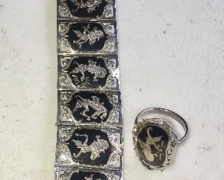 Sterling Siam bracelet and ring