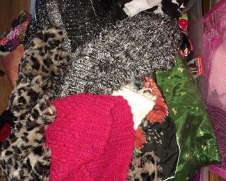 Large tote and bin of ladies scarves