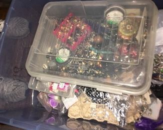 A tote of jewelry making supplies