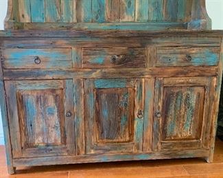 Rustic/Distressed Wood Turquoise China Cabinet Hutch Reclaimed Wood	82x60x20in HxWxD