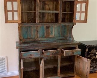 Rustic/Distressed Wood Turquoise China Cabinet Hutch Reclaimed Wood	82x60x20in HxWxD