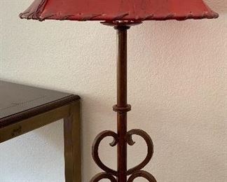 Mexico Rustic Wrought Iron Lamp w/ Rawhide Shade #1	35in H	