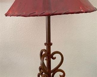 Mexico Rustic Wrought Iron Lamp w/ Rawhide Shade #2	32inH	