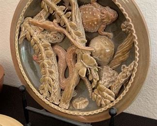 David Henderson Ceramic Reptile Dish Snake/Toad Lizard LARGE	 