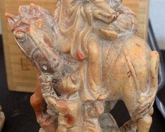 Chinese Carved Soapstone Detailed Hors w/ Rider