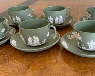 6 Wedgwood Jasperware Green Cups/Saucers	 