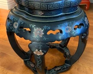 Antique Chinese Black Lacquer Inlay Stool	18” H x 18” Diameter