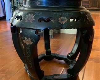 Antique Chinese Black Lacquer Inlay Stool	18” H x 18” Diameter
