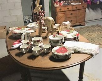 Antique Dining Table and Vintage Hutch